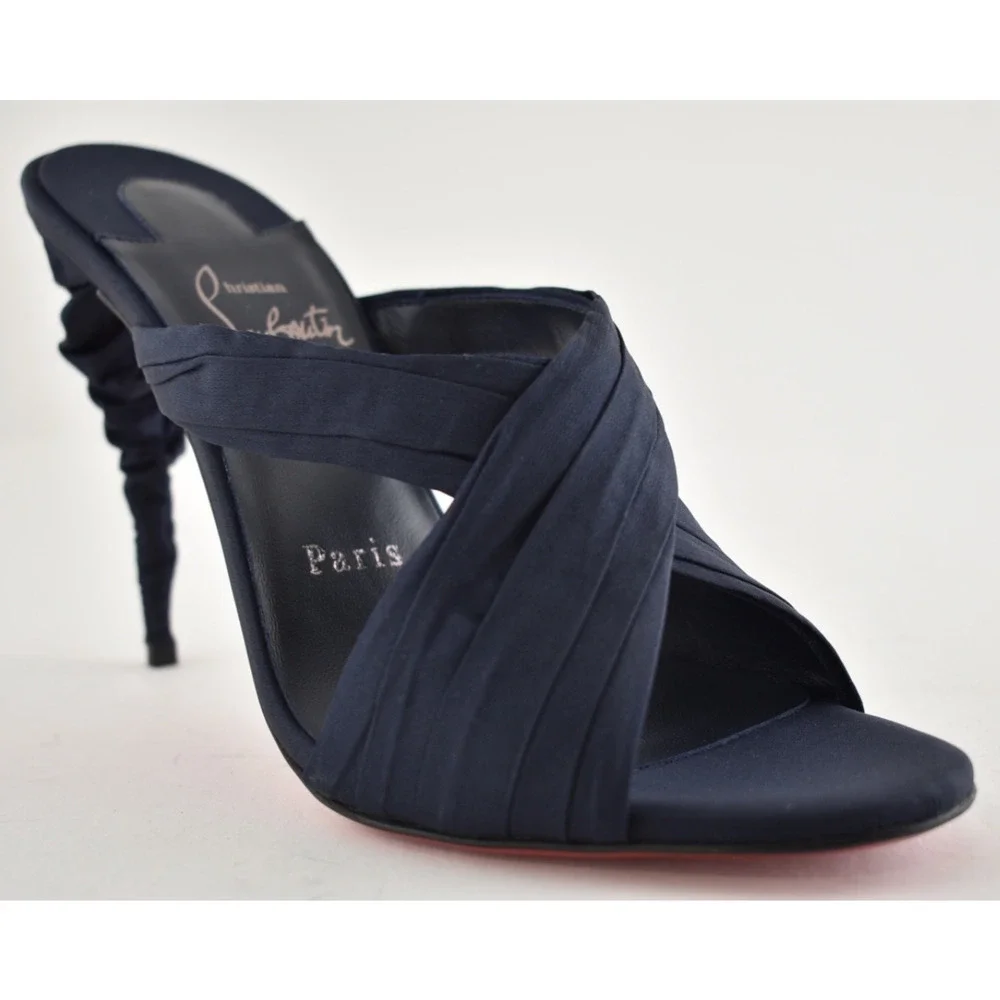 Christian Louboutin Affabula Mule 100 Last Night Navy Blue Sandal Heel Pump 36.5